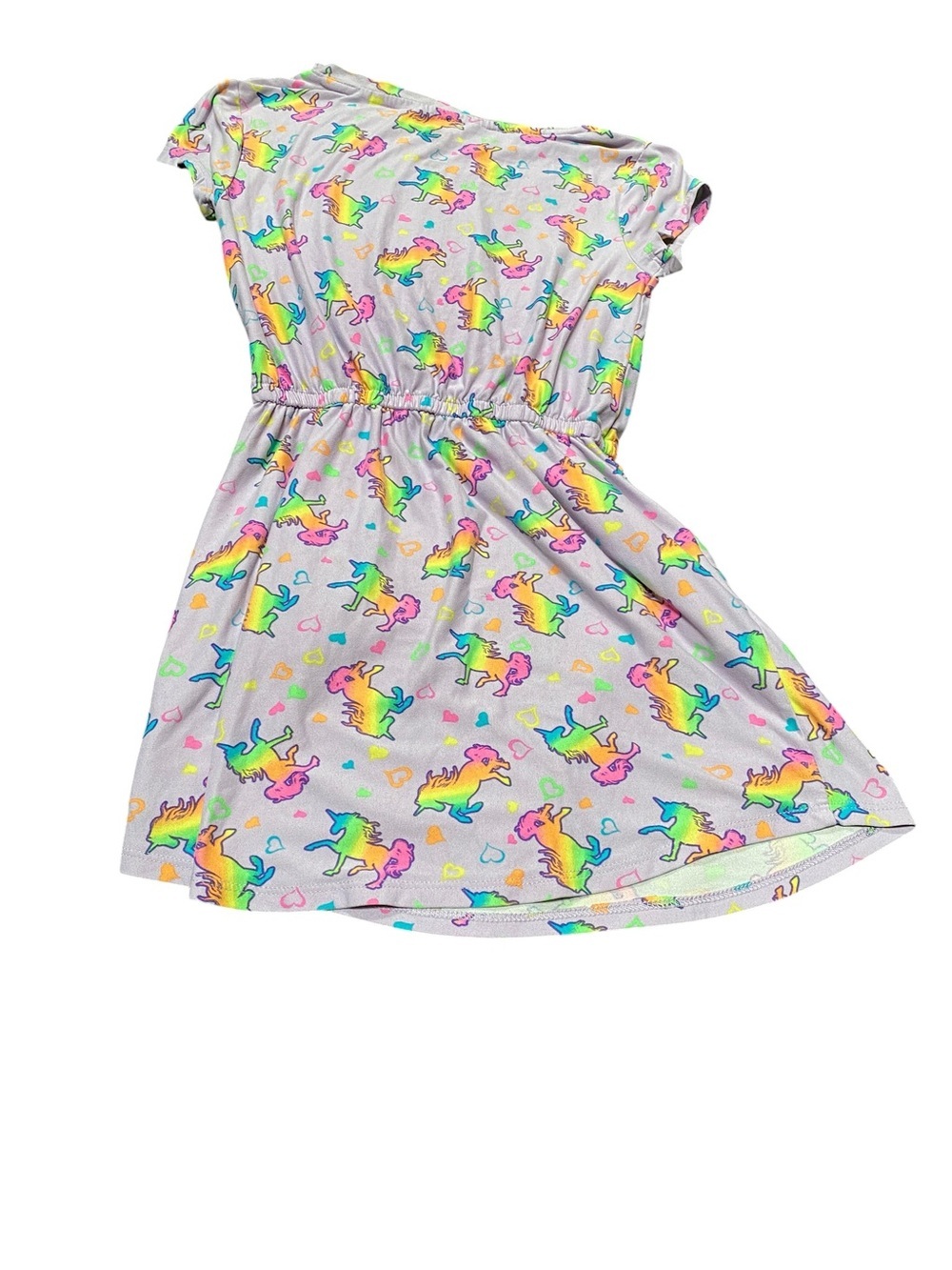 Girls' Lavender Unicorn Print Short Sleeve Drawstring Dress - Picture 3 of 3